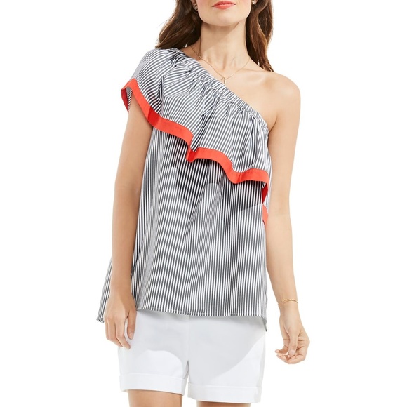 Vince Camuto Tops - NEW Vince Camuto Striped One Shoulder Blouse SZ M